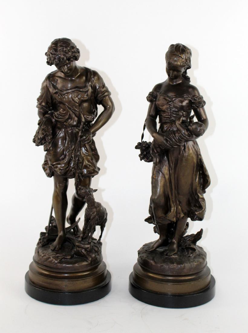 Pair patinated metal statues in Victorian dress