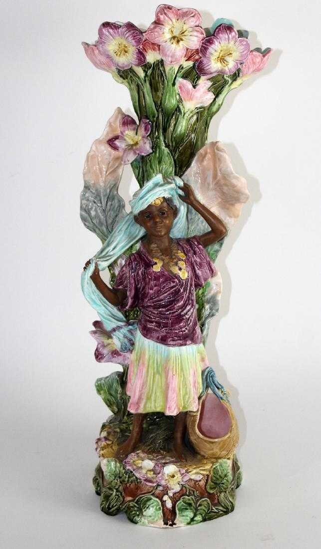 Art Nouveau Majolica figural vase with flowers (1 of 8)