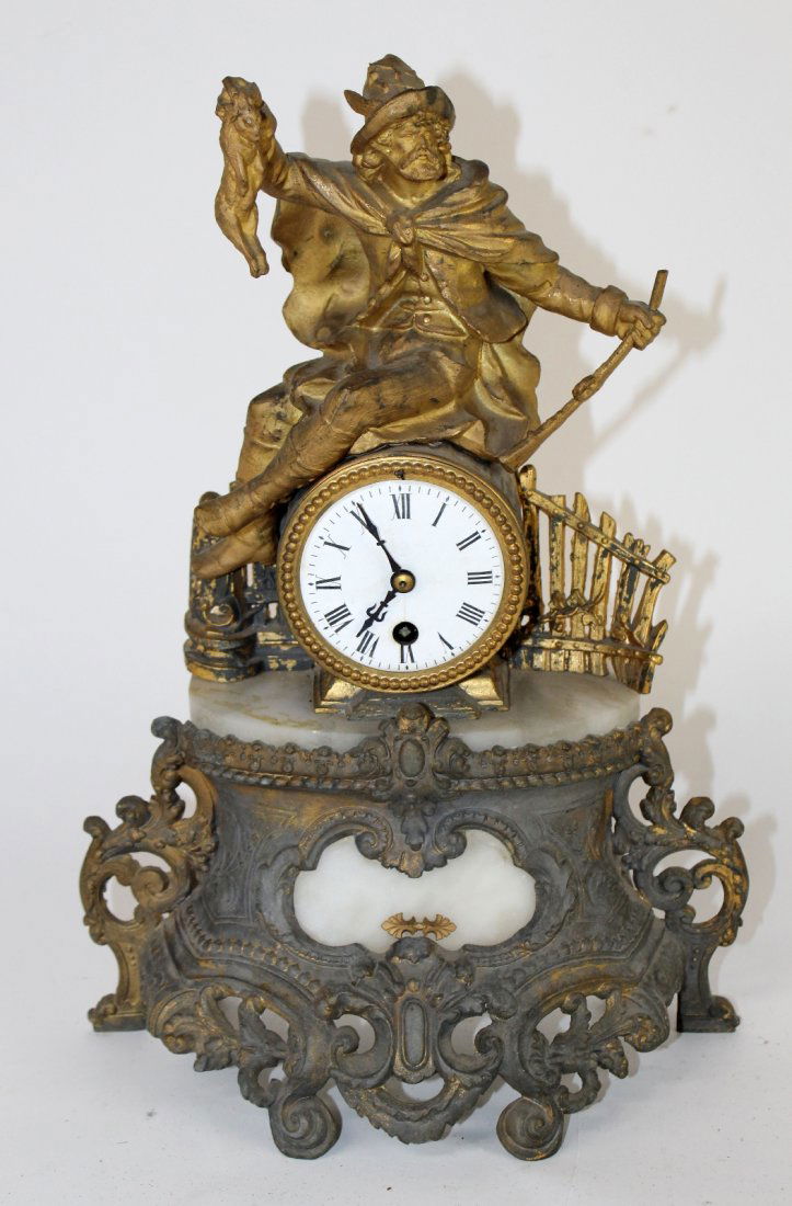 French gilt metal figural mantel clock (1 of 7)