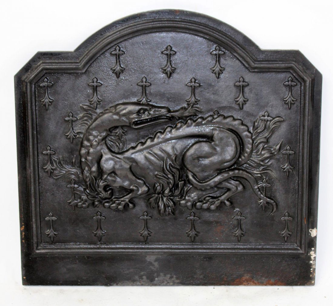 French antique cast iron fire back (1 of 4)