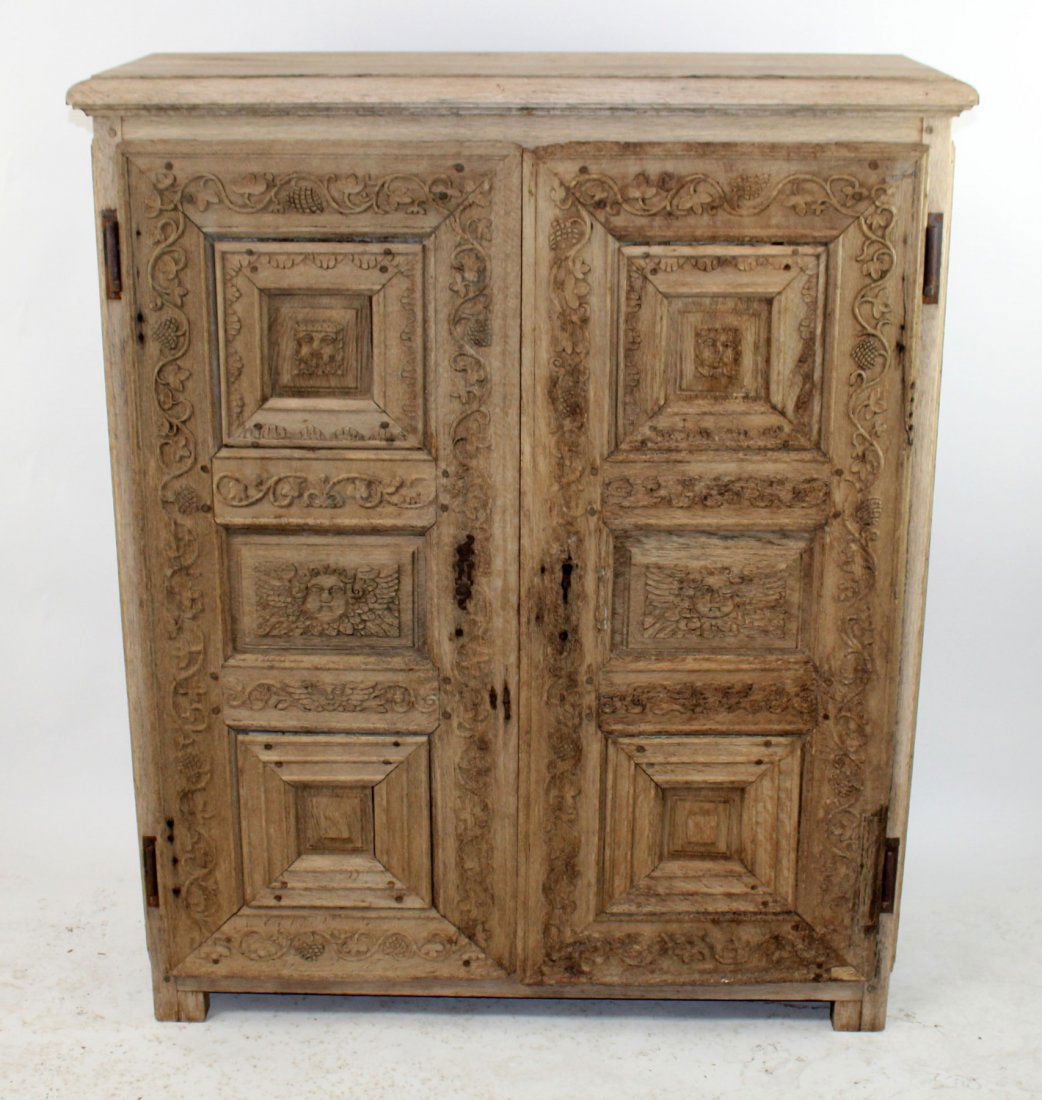 Italian carved bleached oak 2 door cabinet
