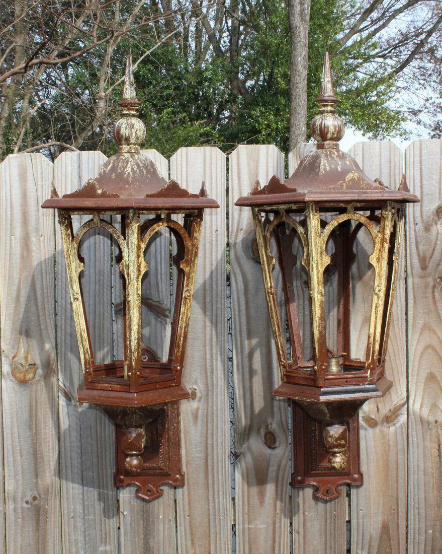 Pair of painted iron wall mount lanterns (1 of 6)