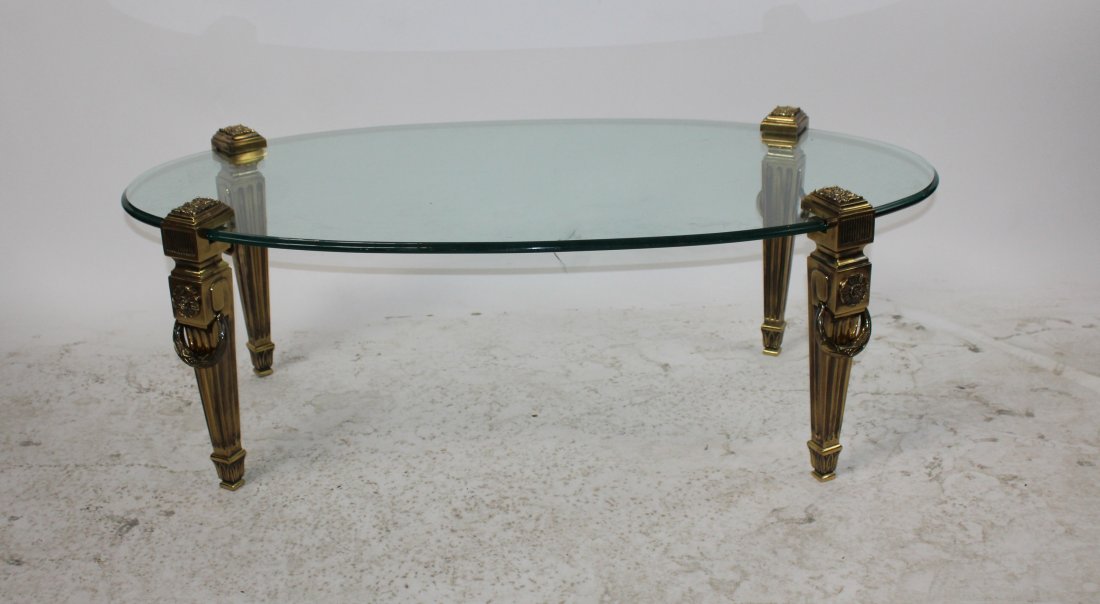 Maison Jansen polished bronze & glass oval table (1 of 5)