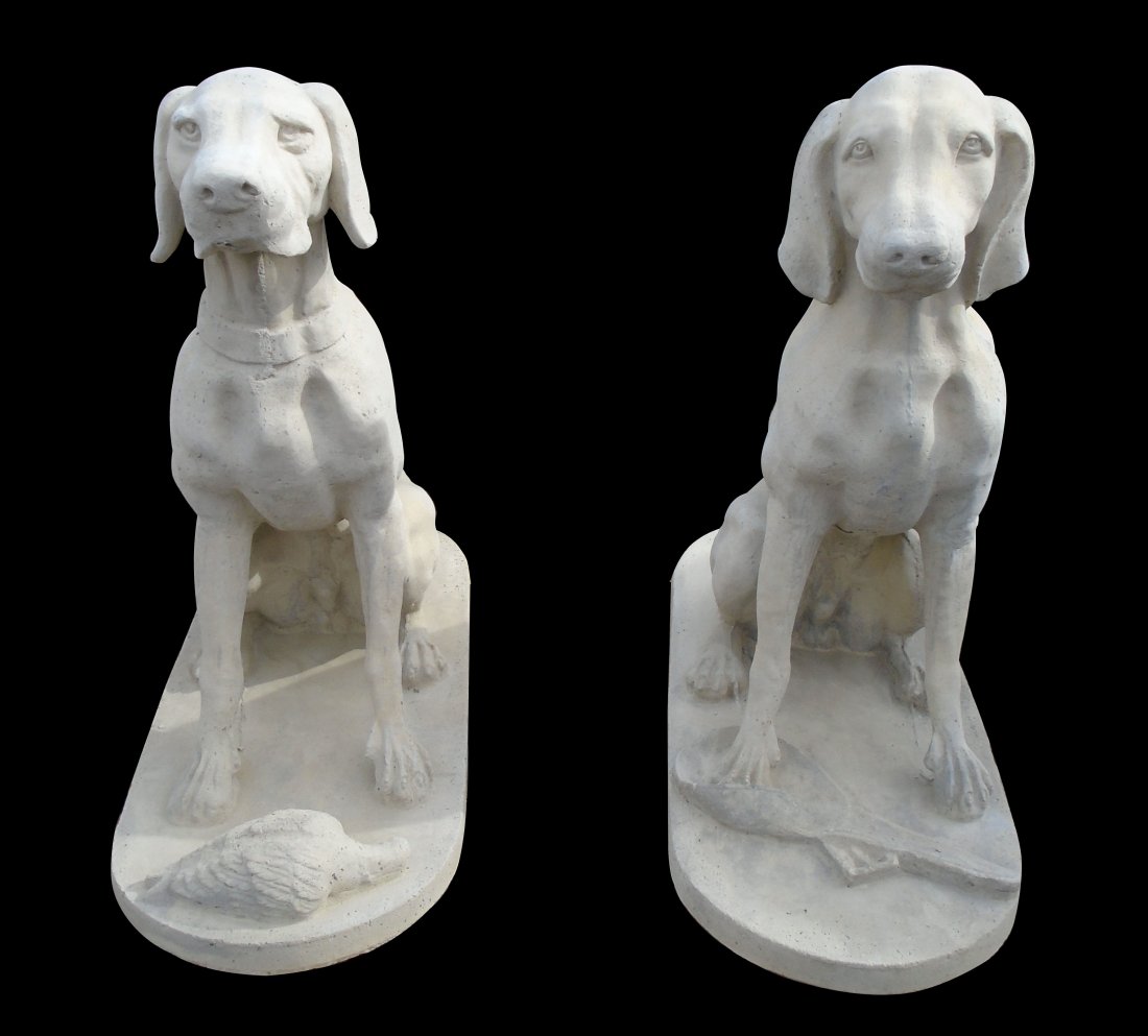 Pair of Belgian cast stone hunting dog statues (1 of 4)