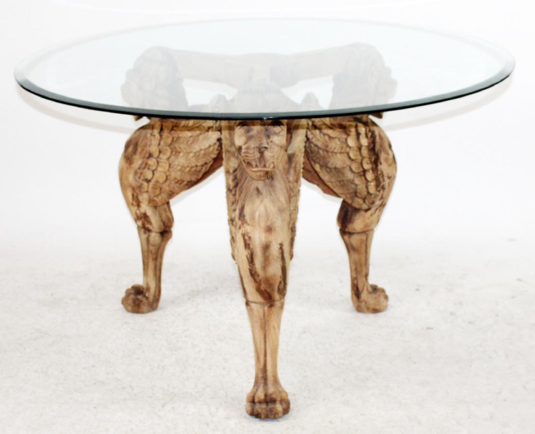 Carved oak griffin base foyer table (1 of 5)