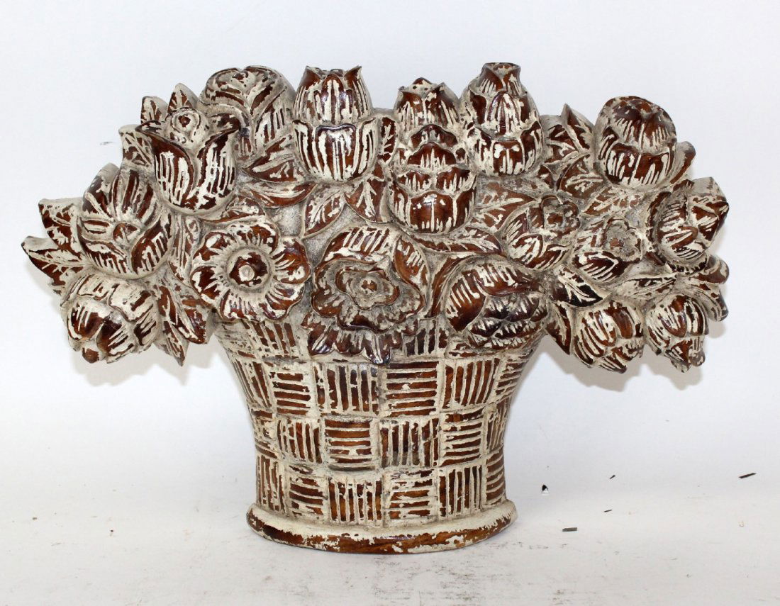 Carved and painted wooden panier basket (1 of 6)