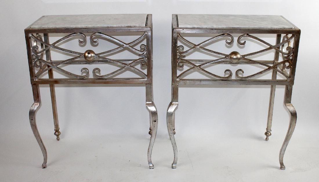 Pair of iron console tables with marble top (1 of 5)