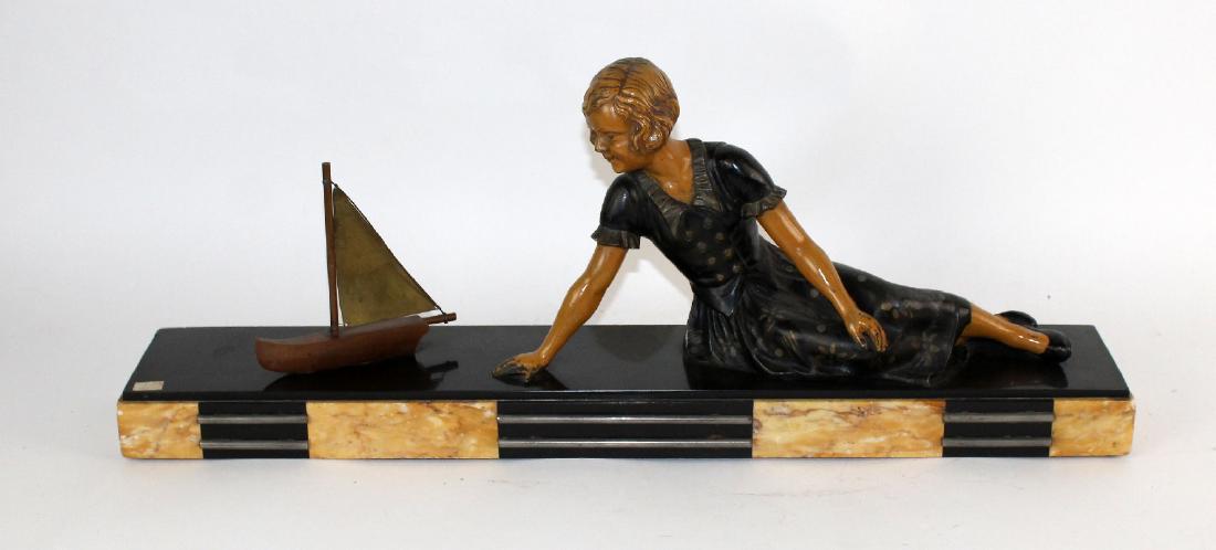 Vintage French art deco statue, reclining girl with (1 of 7)