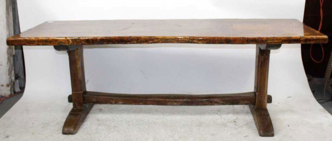 French Farmhouse trestle table with varnished top (1 of 5)