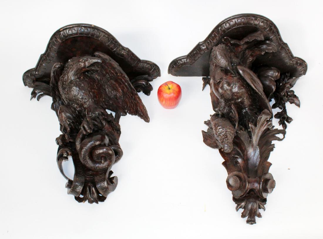 Pair carved Black Forest wall shelves with eagles (1 of 10)