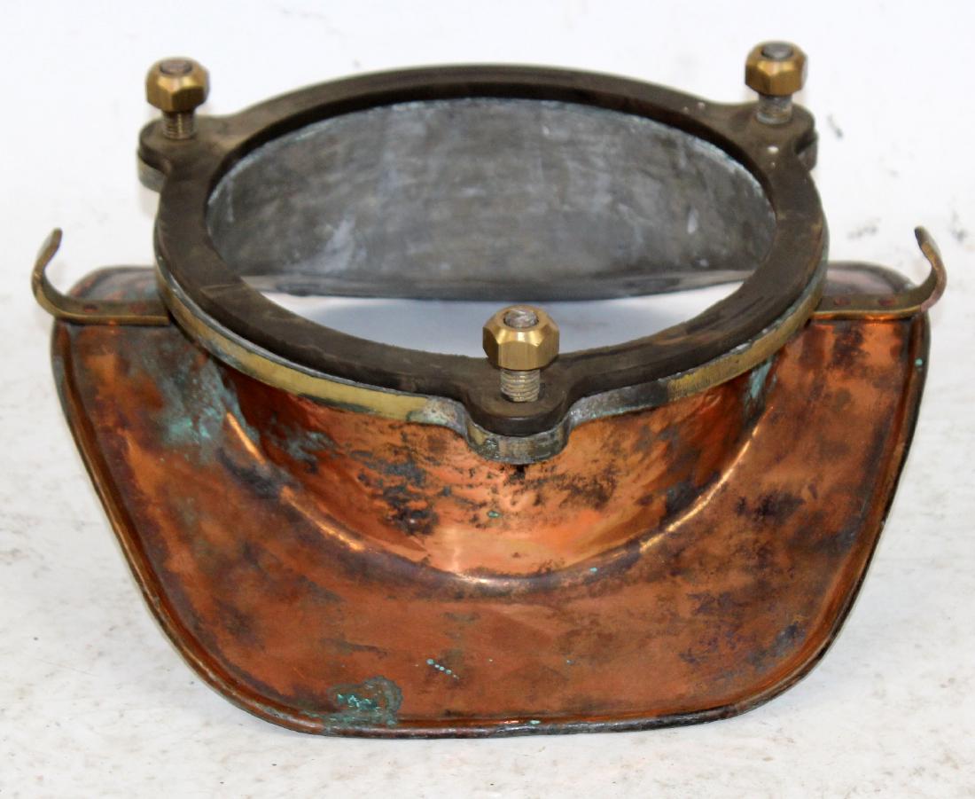 Copper and bronze dive helmet collar: Copper and bronze dive helmet collar. 8"h x 16"w x 16"d