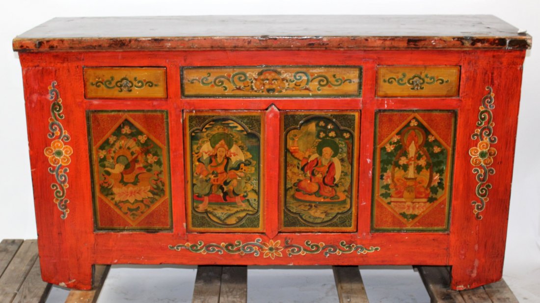 Tibetan floral painted sideboard: Tibetan floral painted sideboard. 33 1/4"h x 61 1/2"w x 20"d