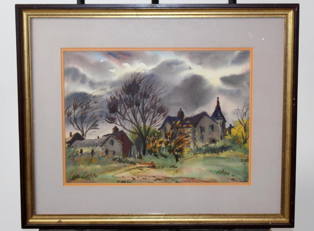 Henry Martin Gasser watercolor landscape painting: Henry Martin Gasser (1909-1981)watercolor signed l/l H. Gasser. Titled in pencil en verso Approaching Storm. 10 1/4"h x 14 1/2"w