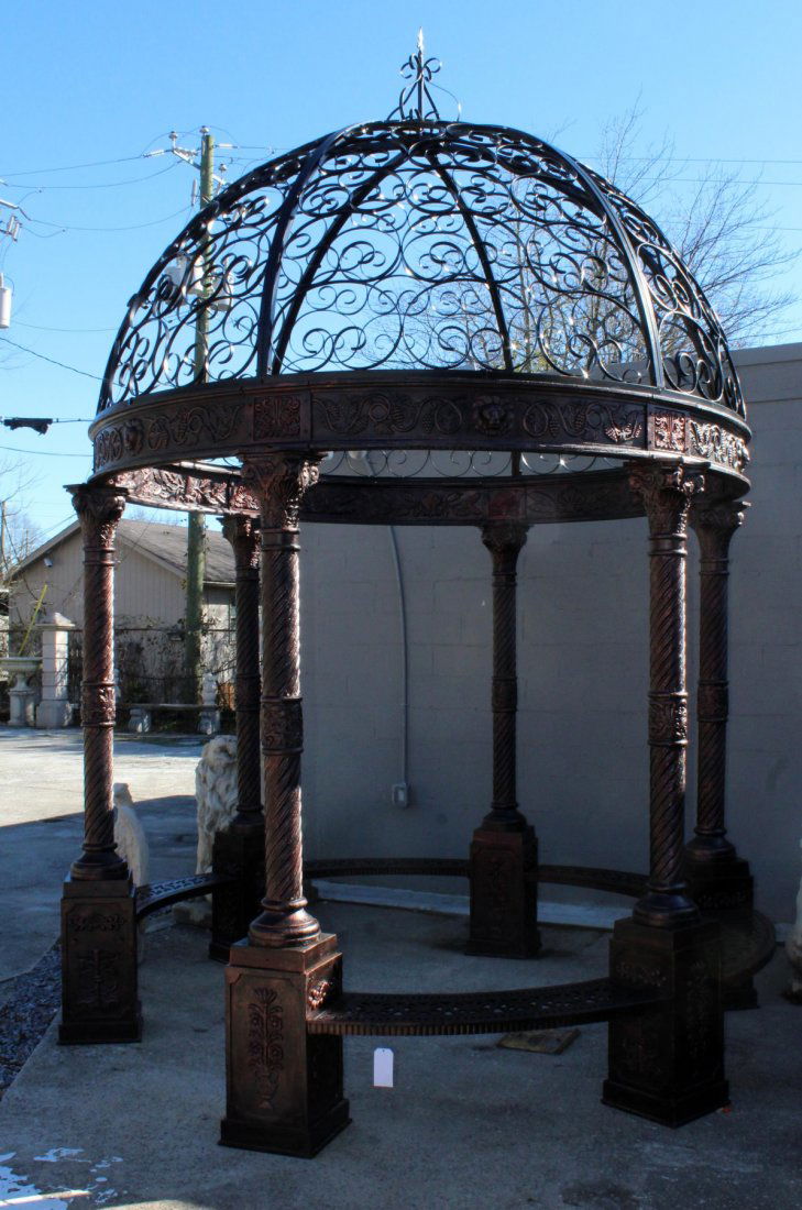 Cast iron 10 foot gazebo with iron scroll dome: Cast iron gazebo with wrought iron dome top. 13'h x 9' 6"diam