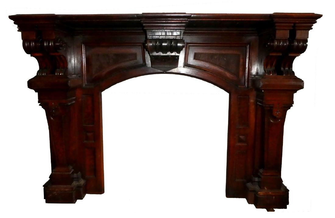 American Renaissance Revival fireplace mantel in black: American Renaissance Revival fireplace mantel in walnut. 45 1/2"H x 65 1/4"W x 14 1/4"D. Firebox opening 32 3/4"h x 33"w