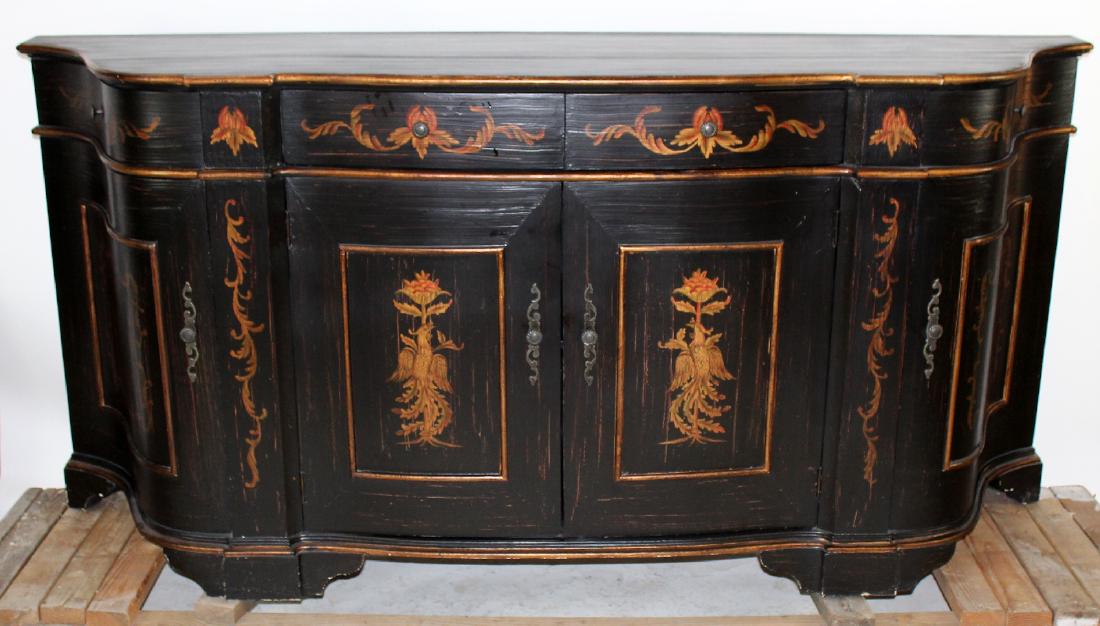 Ebonized and painted sideboard: Ebonized and painted sideboard. 41 1/4"h x 86 1/2"l x 22"d