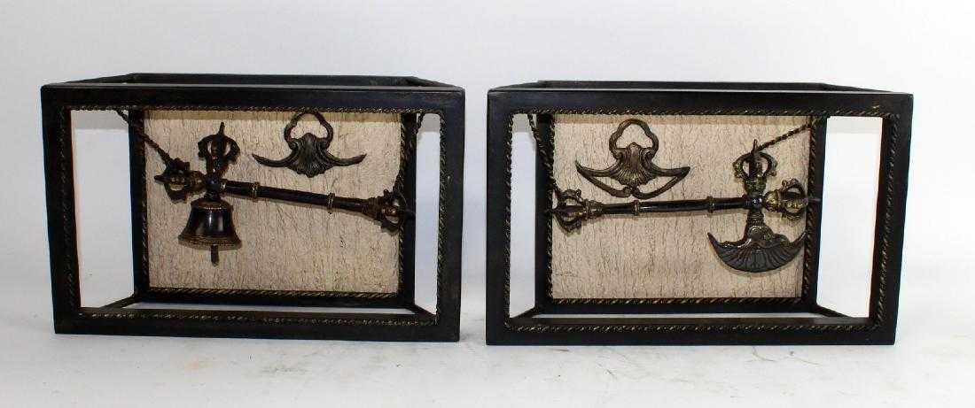 Pair of John Richard shadowbox weapons: Pair of John Richard shadowbox weapons. 11 1/2"h x 18"w x 5 3/4"d