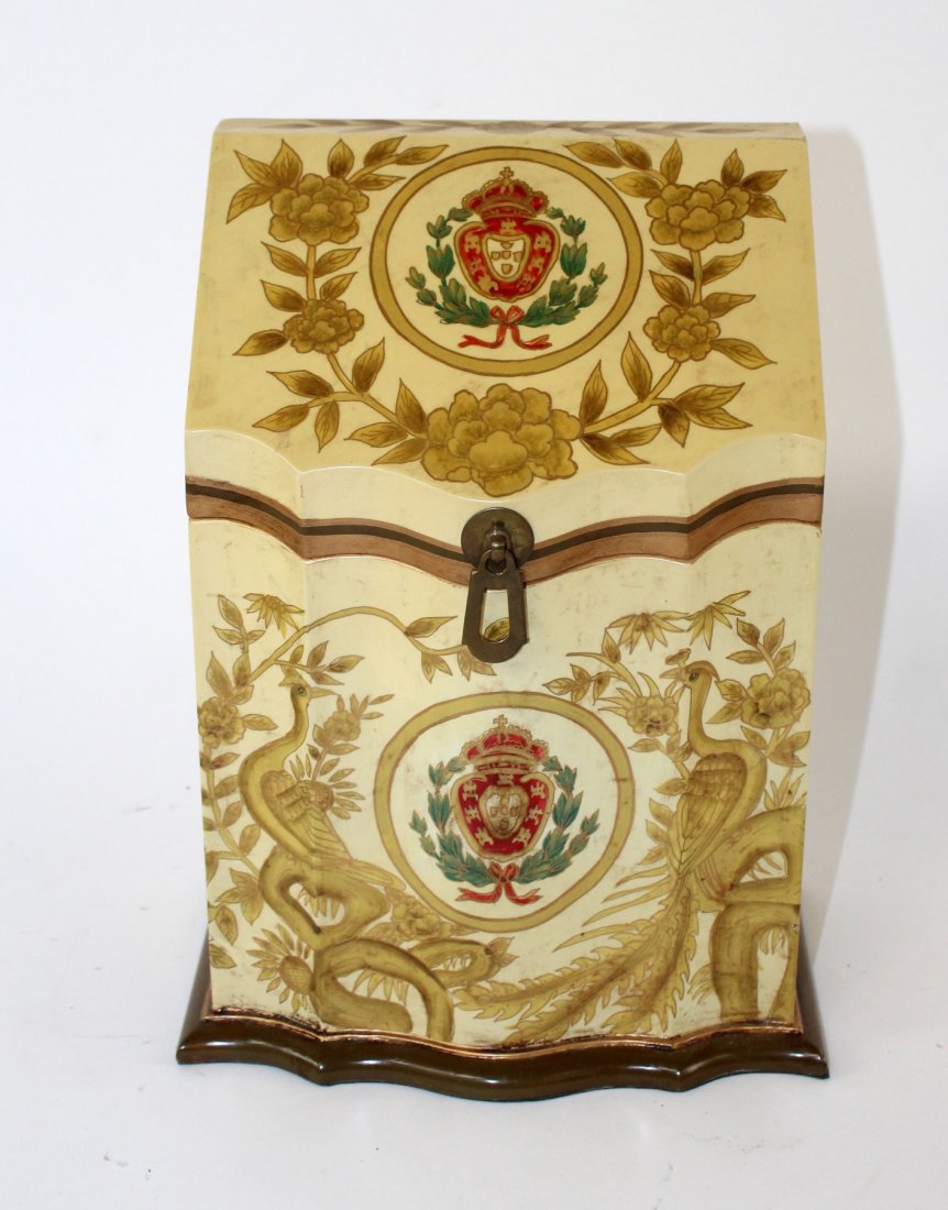 Painted letter box with peacocks: Painted letter box with peacocks. 21st century. 12"h x 9"w x 5 3/4"w