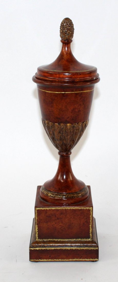 Theodore Alexander lidded urn on pedestal: Theodore Alexander (unmarked) lidded urn on pedestal. 14 1/2"h x 4 1/4"w