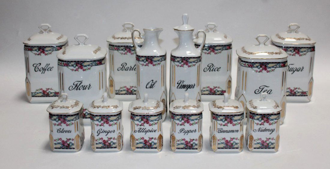 Czech floral porcelain kitchen canisters (1 of 5)