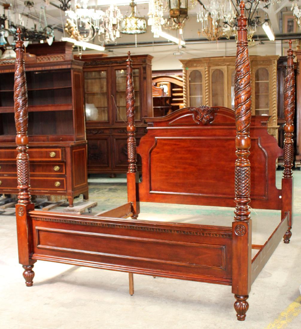 King size carved mahogany 4 poster bed