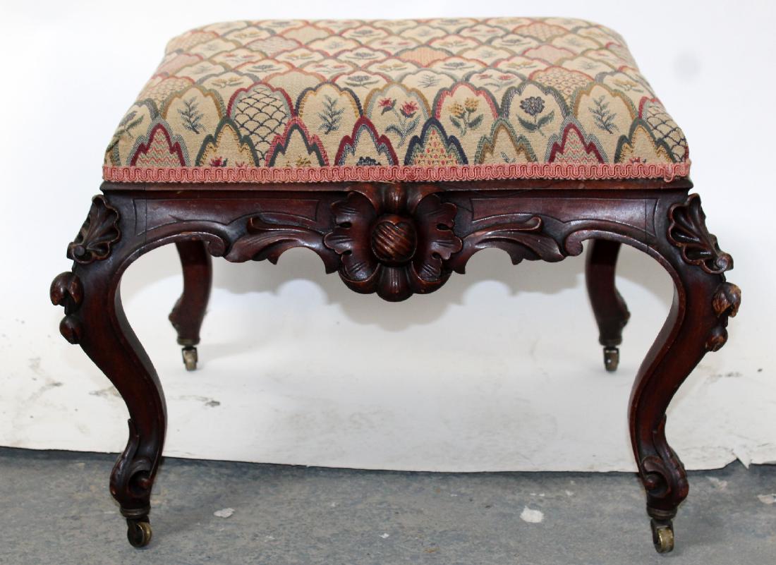 French Louis XV upholstered footstool in walnut (1 of 6)