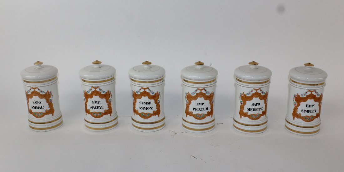 Set of 6 French porcelain apothecary jars (1 of 6)