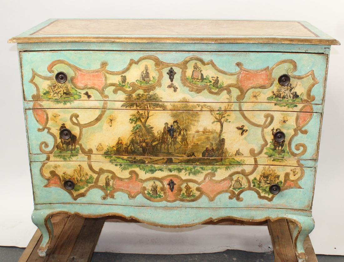 Venetian painted 3 drawer commode (1 of 8)