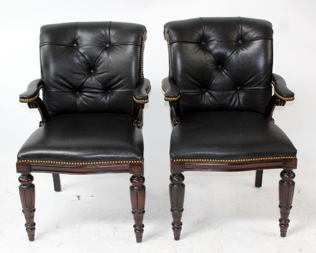 Pair of Henredon mahogany studded leather armchairs (1 of 5)