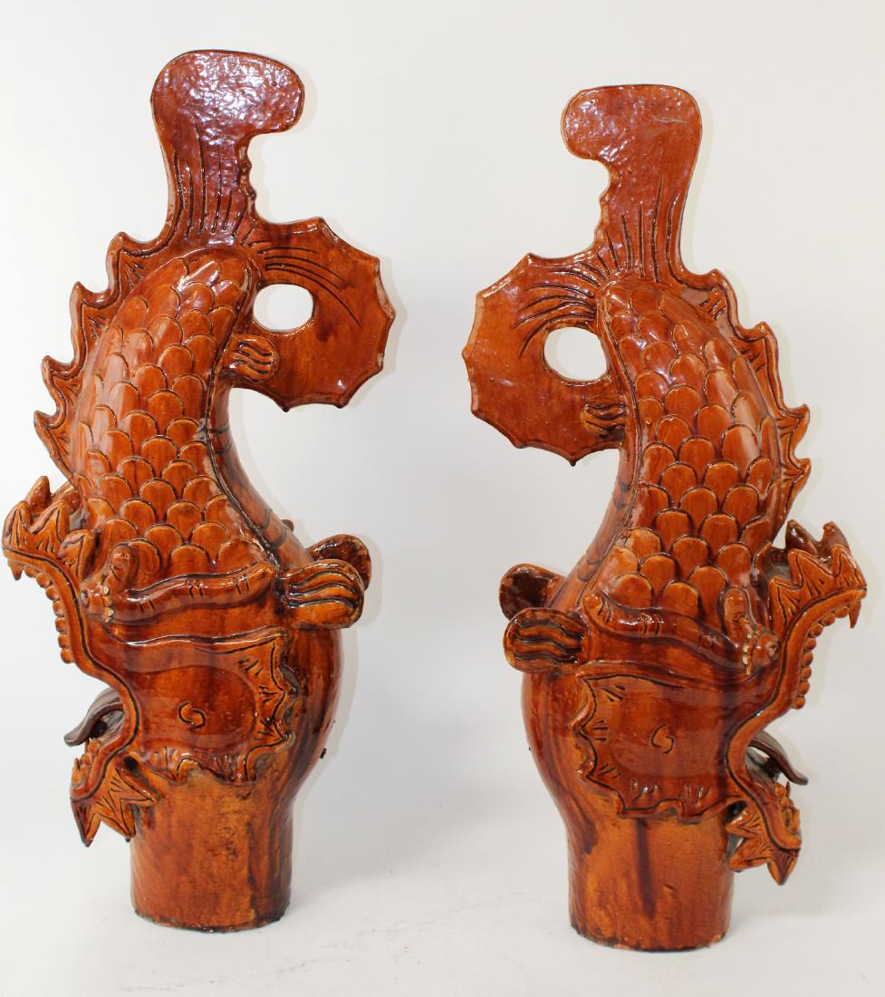 Pair of Chinese glazed terra cotta fish roof tiles (1 of 9)