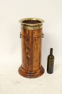 French wood & brass umbrella stand: French wood & brass umbrella stand. 23"h x 12"dia