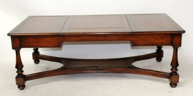 Cocktail table with removable game board: Cocktail table with removable chequers and backgammon game board. 21"h x 58"l x 32"w