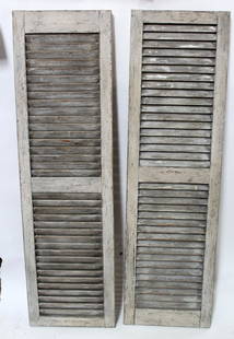 Pair of painted provincial shutters: Pair of painted provincial shutters. 56"h x 16"w each panel