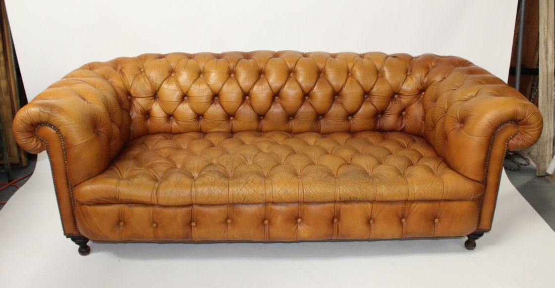 Chesterfield sofa in tufted cognac leather (1 of 8)