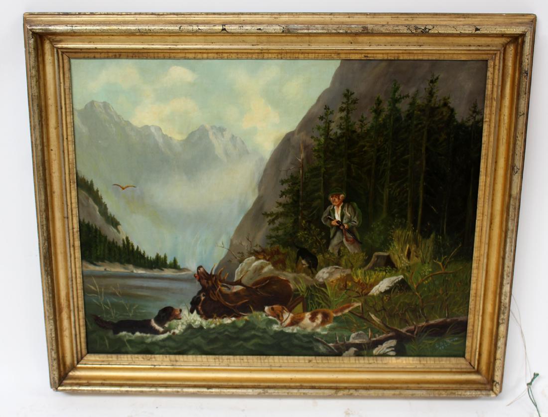 Oil on canvas hunt scene signed E.A Munn (1 of 8)