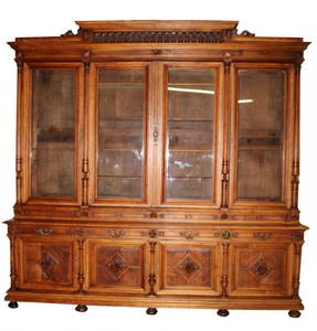 Grand scale French Renaissance bookcase in walnut