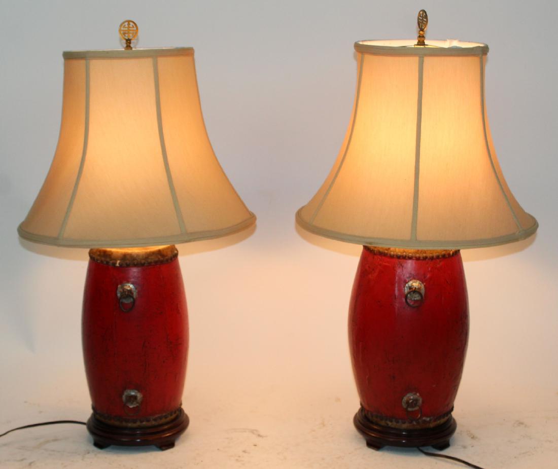 Pair of red drum base table lamps (1 of 5)