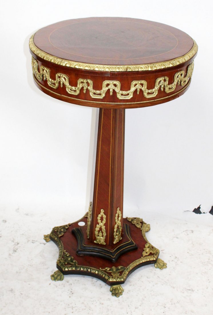 Bronze mount gueridon table on paw feet: Bronze mount gueridon table on paw feet. 20th century. 32"h x 20" dia