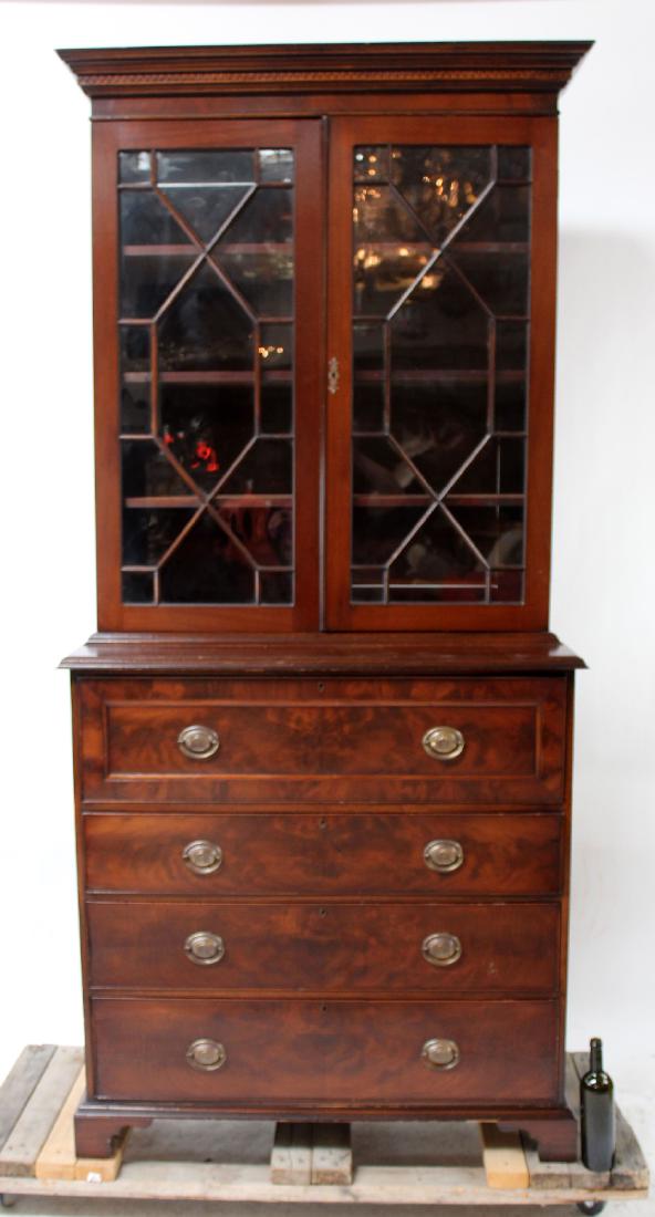 English mahogany bureau bookcase (1 of 8)