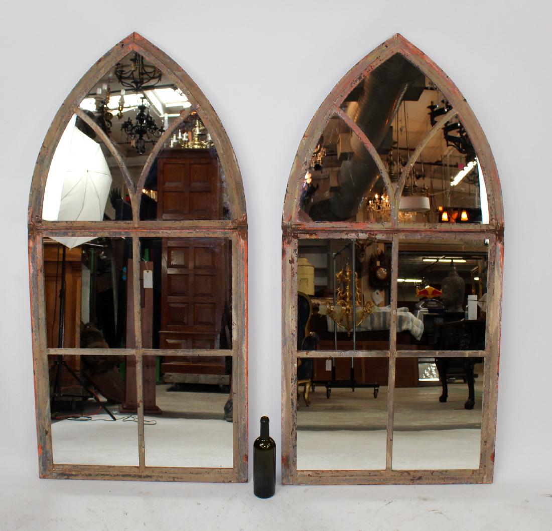 Pair of Antique French Gothic window frames with mirror (1 of 5)