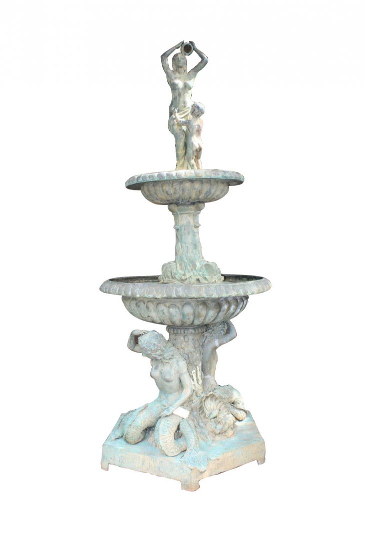 9.5'h Classical verdigris bronze figural fountain (1 of 10)