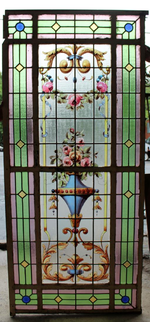Antique stained, painted and leaded glass window (1 of 7)