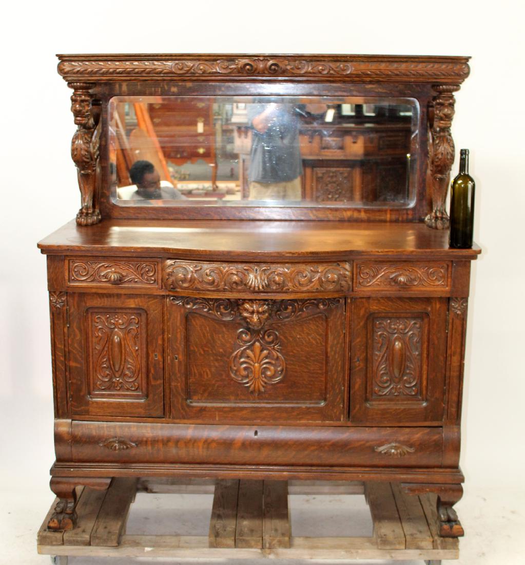 American oak sideboard with carved griffins (1 of 5)
