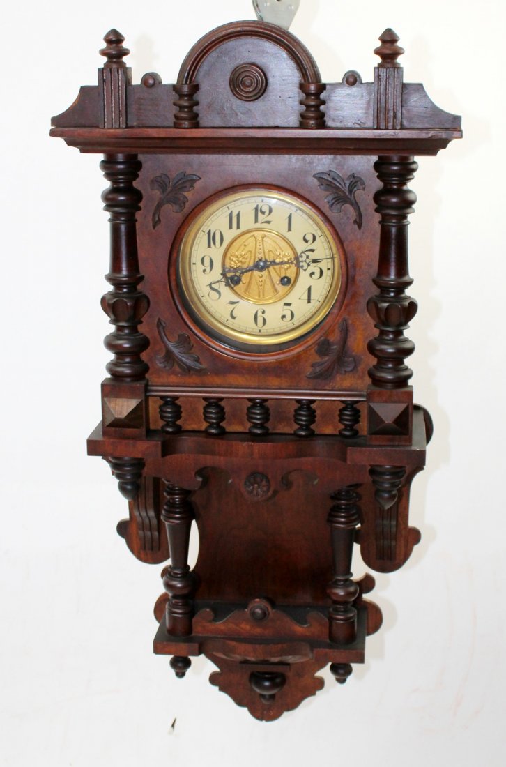 American walnut wall clock with brass face (1 of 6)