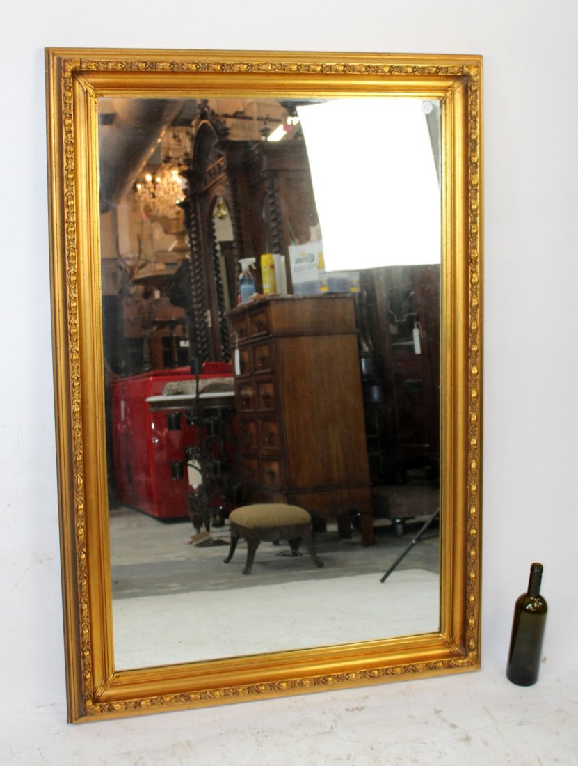 Rectangular gilt framed mirror with floral decoration (1 of 4)