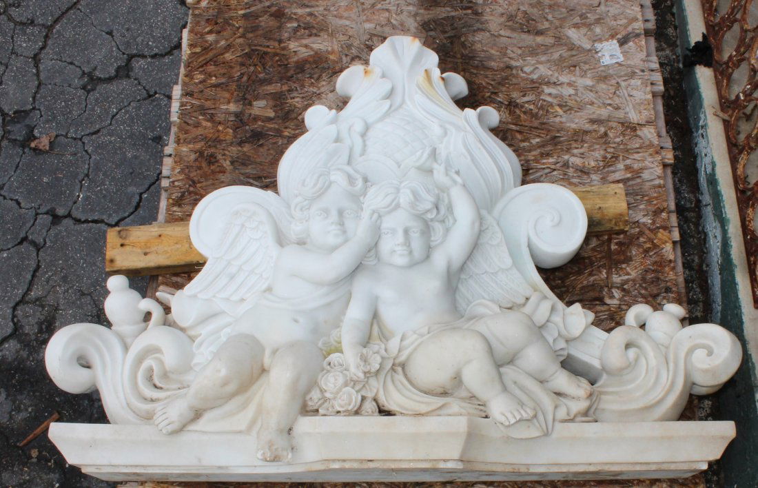 Carved white marble sculpture with cherubs (1 of 9)