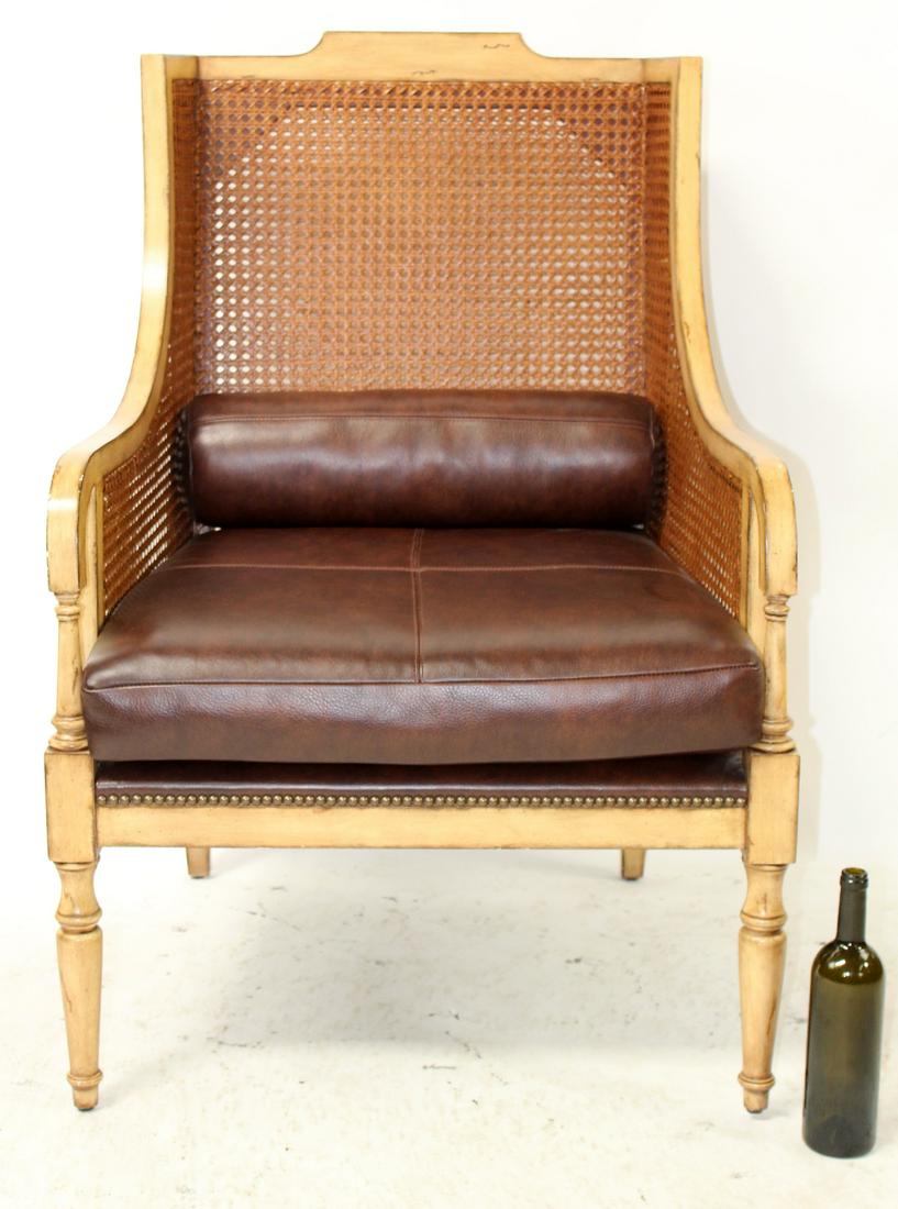 Directoire style armchair double cane with leather seat (1 of 7)