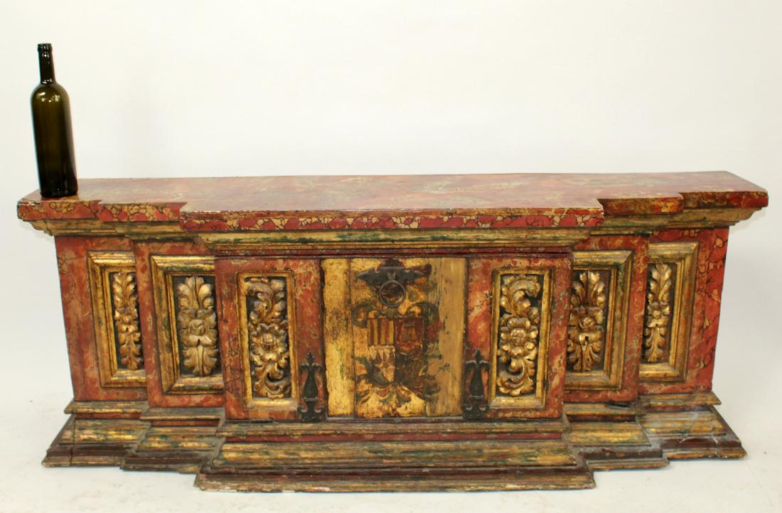 Spanish carved polychrome reliquary chest with crest (1 of 7)