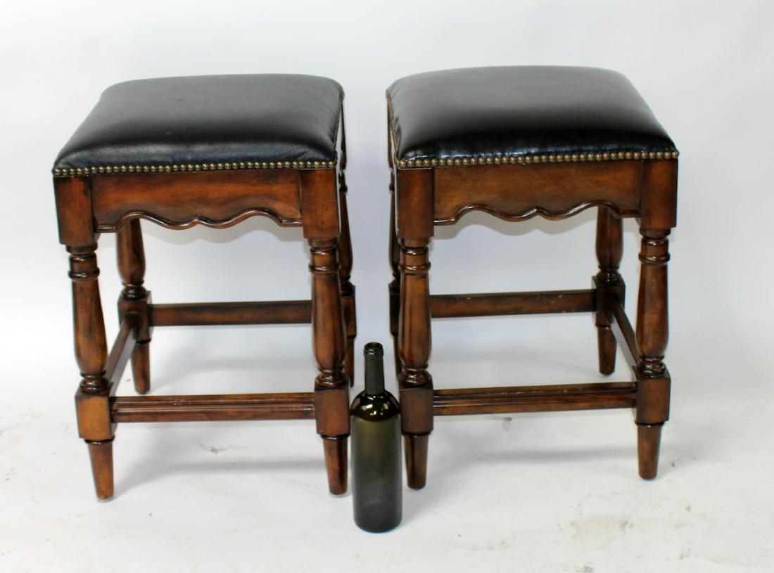 Pair of mahogany leather counter height stools (1 of 4)