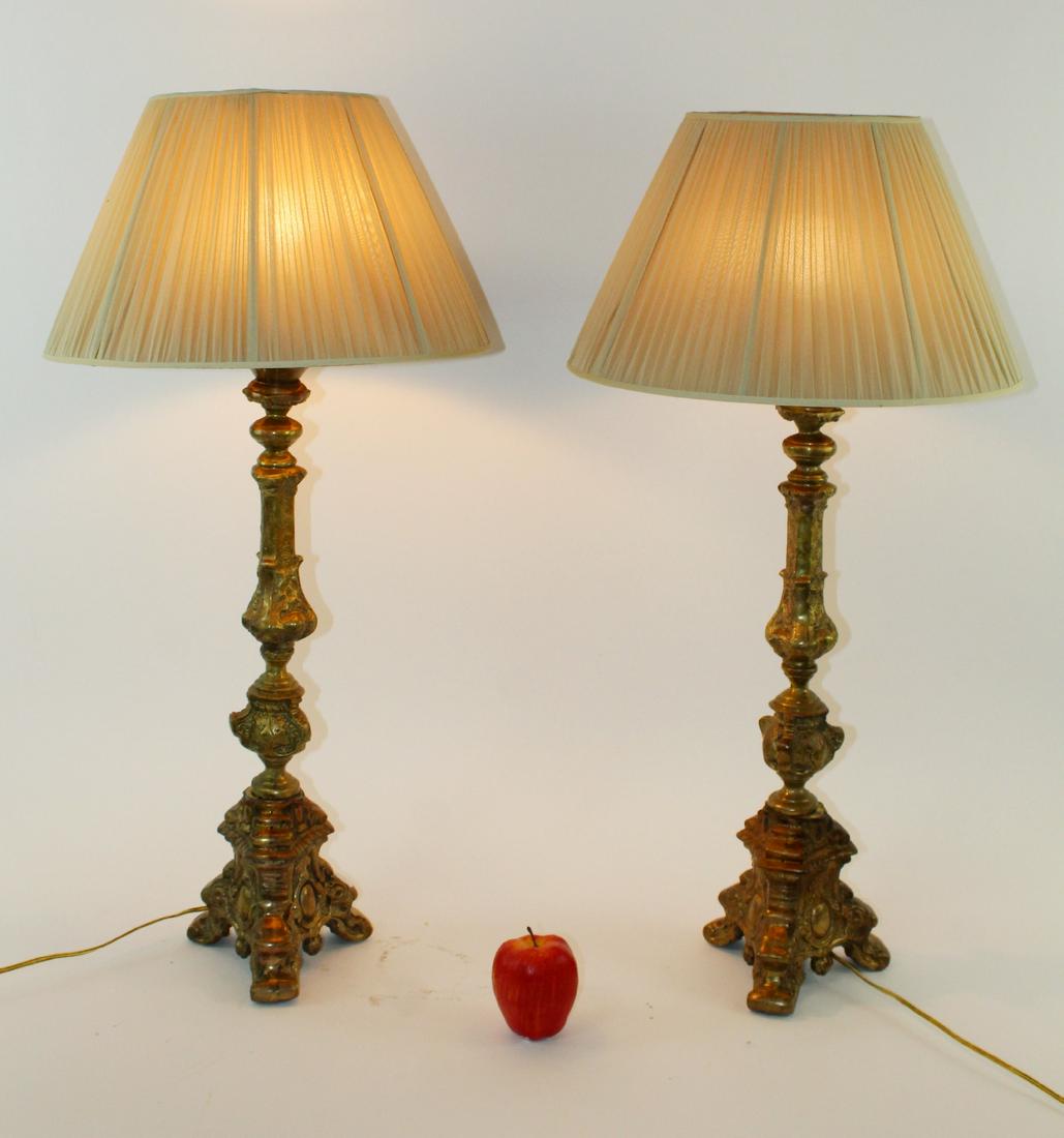 Pair of French bronze pillar base lamps (1 of 10)